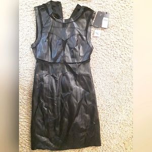 GUESS - Size 2 - Jet Black - Faux Leather and Mesh Island Dress - NEW WITH TAGS